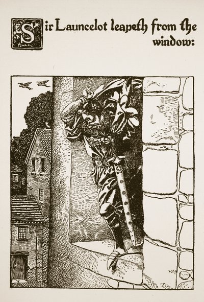 Sir Launcelot springt aus dem Fenster, Illustration aus 